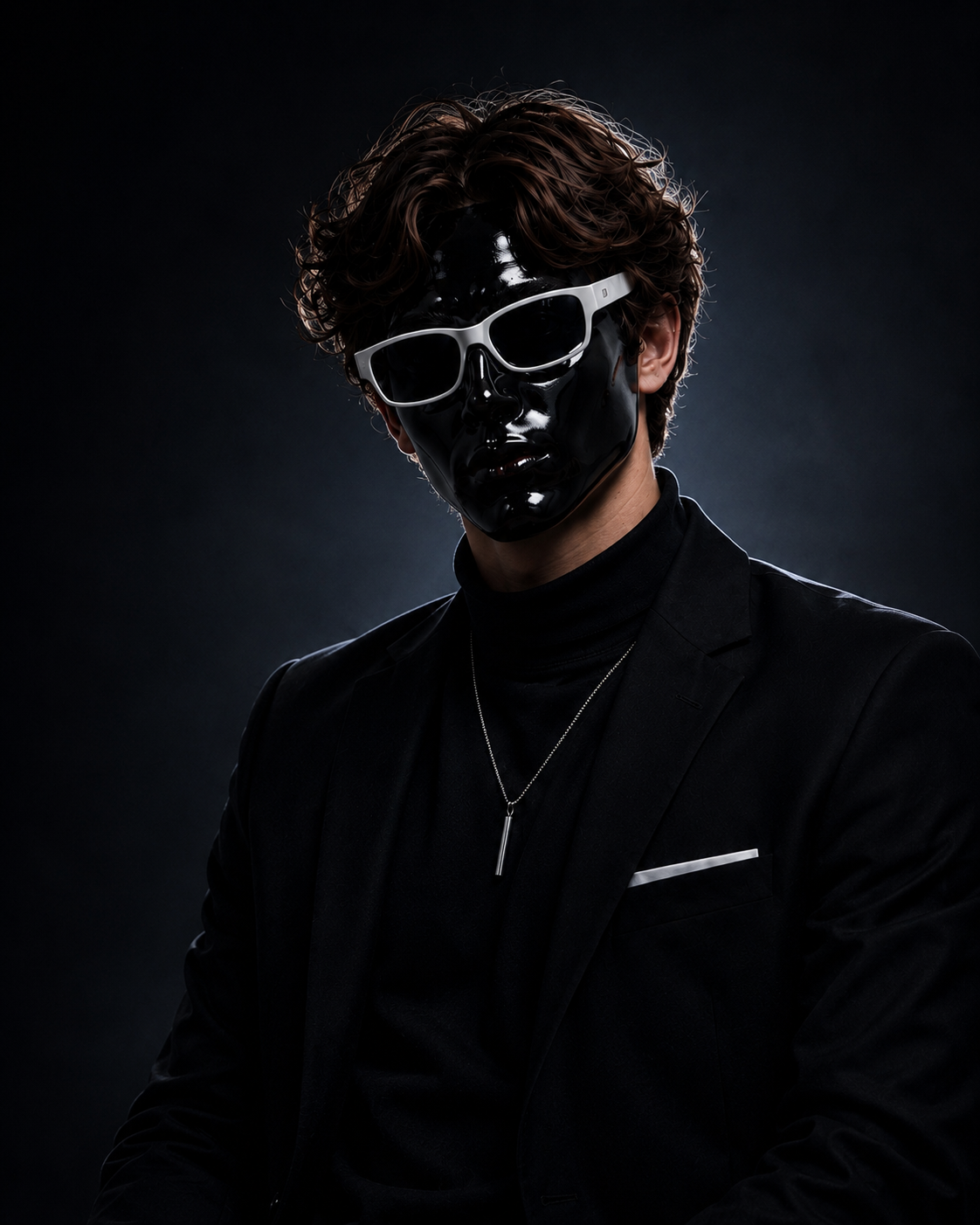 Masked portrait of Dave in the Dark wearing white sunglasses
