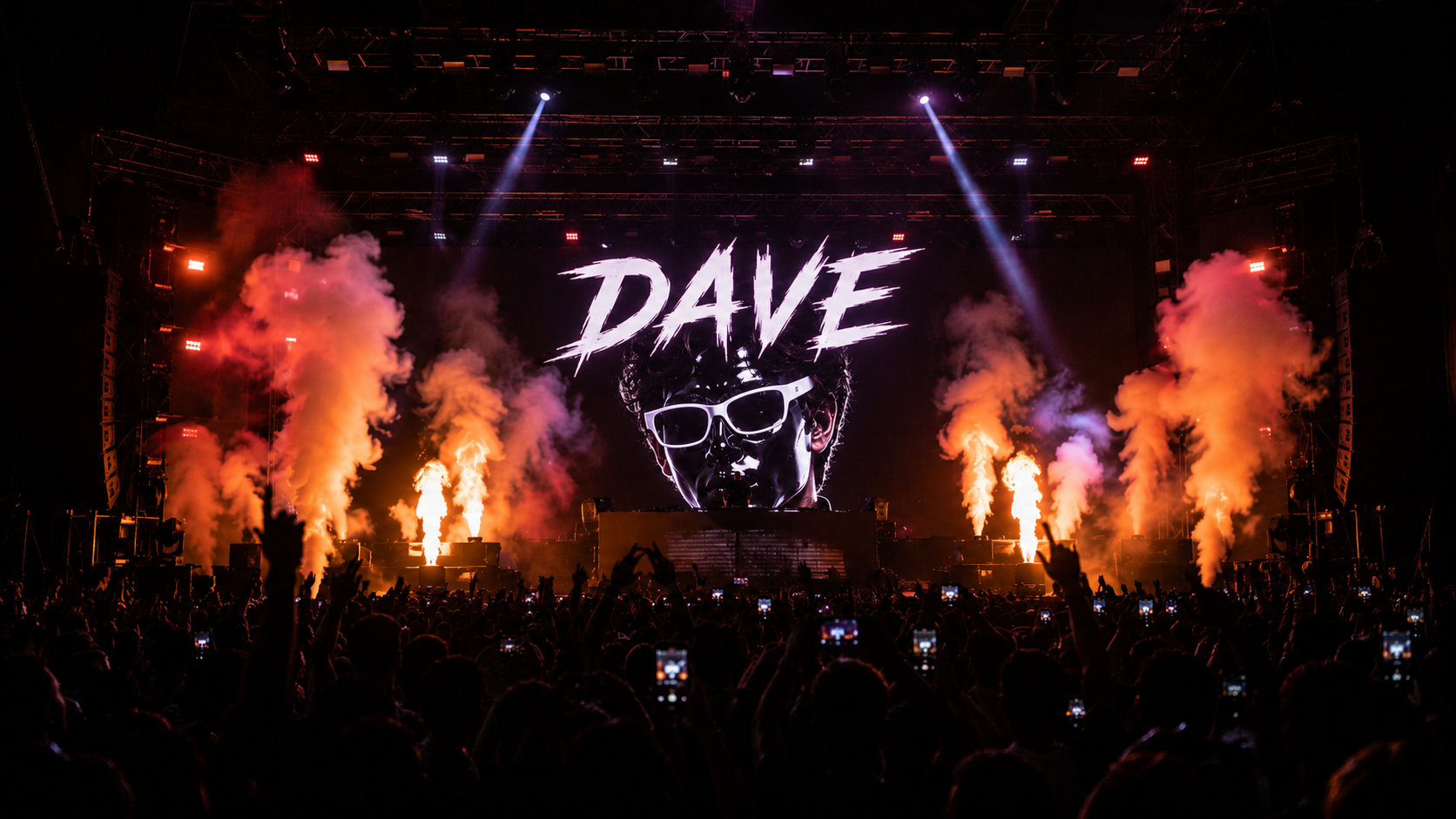 Dave in the Dark stage with smoke, lights and a sold-out crowd